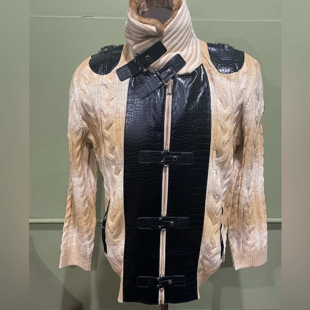 Barabas sweater mocho shaw neck zipper snap button front regular fit